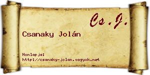 Csanaky Jolán névjegykártya