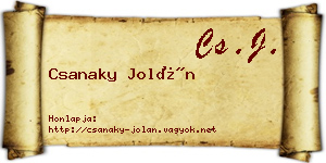 Csanaky Jolán névjegykártya